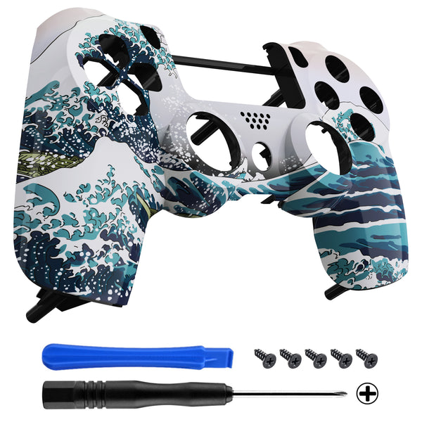 eXtremeRate The Great Wave Patterned Front Housing Shell Case, Glossy  Faceplate Cover Replacement Kit for PS4 Slim PS4 Pro CUH-ZCT2 JDM-040  JDM-050 