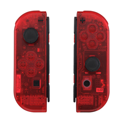 eXtremeRate Transparent Clear Red Joycon Handheld Controller Housing with Full Set Buttons, DIY Replacement Shell Case for NS Switch JoyCon & OLED JoyCon - Console Shell NOT Included - CM502