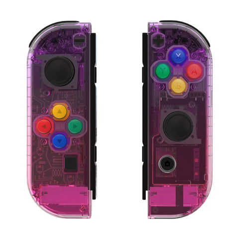 eXtremeRate Clear Atomic Purple Rose Red Joycon Handheld Controller Housing with Full Set Buttons, DIY Replacement Shell Case for NS Switch JoyCon & OLED JoyCon - Console Shell NOT Included - CP337