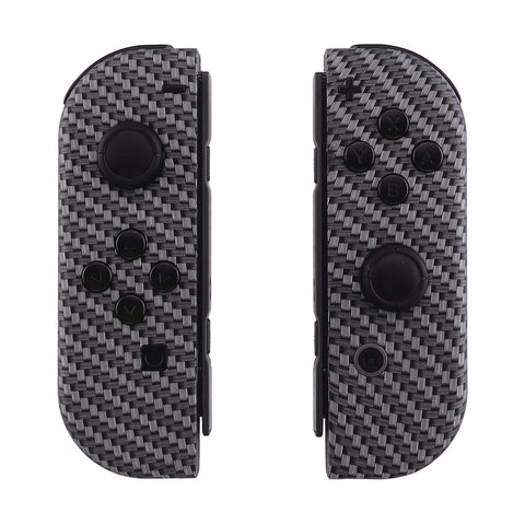 eXtremeRate Soft Touch Grip Black Silver Carbon Fiber Handheld Controller Housing With Full Set Buttons DIY Replacement Shell Case for NS Switch JoyCon & OLED JoyCon - Console Shell NOT Included - CS202