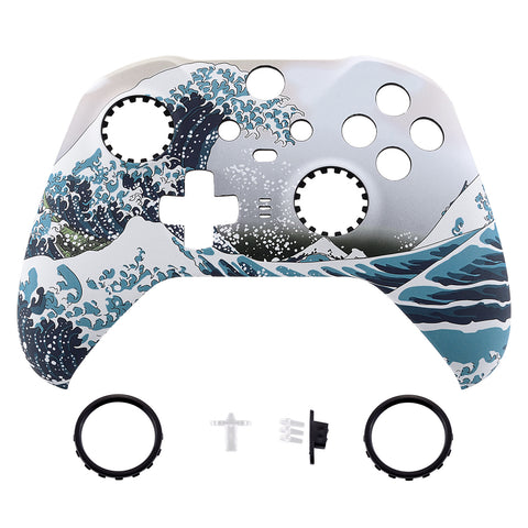 eXtremeRate Replacement Front Housing Shell Case for Xbox One Elite Series 2 & Elite 2 Core Controller (Model 1797) - The Great Wave - ELT106