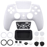 eXtremeRate LUNA Redesigned White Silver Carbon Fiber Front Shell Touchpad Compatible with ps5 Controller BDM-010/020/030/040, DIY Replacement Housing Custom Touch Pad Cover Compatible with ps5 Controller - GHPFS005