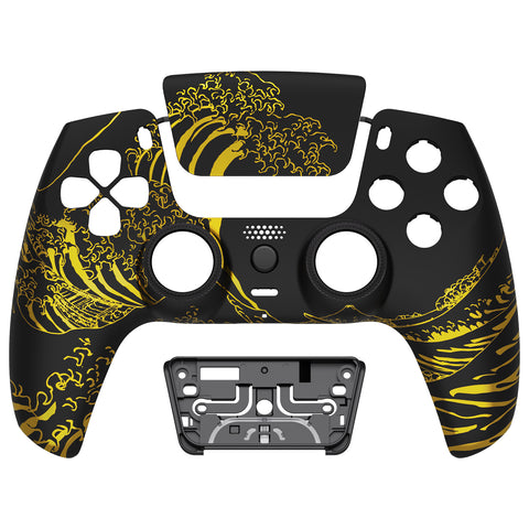 eXtremeRate LUNA Redesigned Front Shell with Touchpad for PS5 Controller BDM-010/020/030/040/050/060 - The Great GOLDEN Wave Off Kanagawa - Black - GHPFT014G4