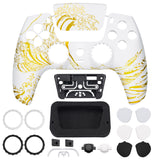 eXtremeRate LUNA Redesigned The Great GOLDEN Wave Off Kanagawa - White Front Shell Touchpad Compatible with ps5 Controller BDM-010/020/030/040, DIY Replacement Housing Custom Touch Pad Cover Compatible with ps5 Controller - GHPFT015