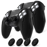 PlayVital 2 Set Futuristic CyberMech Design Silicone Case with Thumb Grips for PS5 Wireless Controller, Compatible with PS5 Official Charging Dock - Black - CHXPFP006