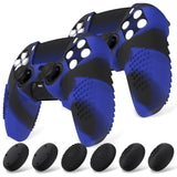 PlayVital 2 Set Upgraded 3D Studded Edition Blue & Black Silicone Cover Skin for PS5 Controller with 6 Thumb Grips & 2 Stickers, Anti-Slip Shockproof Controller Grip Case - Compatible with Charging Dock - TVAPFP010