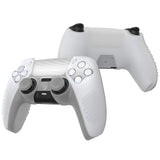 PlayVital 2 Set Upgraded 3D Studded Edition Clear White Silicone Cover Skin for PS5 Controller with 6 Thumb Grips & 2 Stickers, Anti-Slip Shockproof Controller Grip Case - Compatible with Charging Dock - TVAPFP009