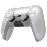 PlayVital 2 Set Upgraded 3D Studded Edition Clear White Silicone Cover Skin for PS5 Controller with 6 Thumb Grips & 2 Stickers, Anti-Slip Shockproof Controller Grip Case - Compatible with Charging Dock - TVAPFP009