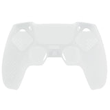 PlayVital 2 Set Upgraded 3D Studded Edition Clear White Silicone Cover Skin for PS5 Controller with 6 Thumb Grips & 2 Stickers, Anti-Slip Shockproof Controller Grip Case - Compatible with Charging Dock - TVAPFP009