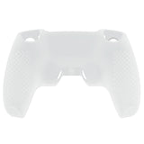 PlayVital 2 Set Upgraded 3D Studded Edition Clear White Silicone Cover Skin for PS5 Controller with 6 Thumb Grips & 2 Stickers, Anti-Slip Shockproof Controller Grip Case - Compatible with Charging Dock - TVAPFP009