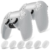 PlayVital 2 Set Upgraded 3D Studded Edition Clear White Silicone Cover Skin for PS5 Controller with 6 Thumb Grips & 2 Stickers, Anti-Slip Shockproof Controller Grip Case - Compatible with Charging Dock - TVAPFP009