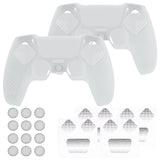 PlayVital 2 Set Upgraded 3D Studded Edition Clear White Silicone Cover Skin for PS5 Controller with 6 Thumb Grips & 2 Stickers, Anti-Slip Shockproof Controller Grip Case - Compatible with Charging Dock - TVAPFP009