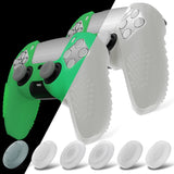 PlayVital 2 Set Upgraded 3D Studded Edition Glow in Dark - Green Silicone Cover Skin for PS5 Controller with 6 Thumb Grips & 2 Stickers, Anti-Slip Shockproof Controller Grip Case - Compatible with Charging Dock - TVAPFP012