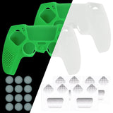 PlayVital 2 Set Upgraded 3D Studded Edition Glow in Dark - Green Silicone Cover Skin for PS5 Controller with 6 Thumb Grips & 2 Stickers, Anti-Slip Shockproof Controller Grip Case - Compatible with Charging Dock - TVAPFP012