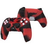 PlayVital 2 Set Upgraded 3D Studded Edition Red & Black Silicone Cover Skin for PS5 Controller with 6 Thumb Grips & 2 Stickers, Anti-Slip Shockproof Controller Grip Case - Compatible with Charging Dock - TVAPFP011