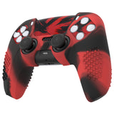 PlayVital 2 Set Upgraded 3D Studded Edition Red & Black Silicone Cover Skin for PS5 Controller with 6 Thumb Grips & 2 Stickers, Anti-Slip Shockproof Controller Grip Case - Compatible with Charging Dock - TVAPFP011