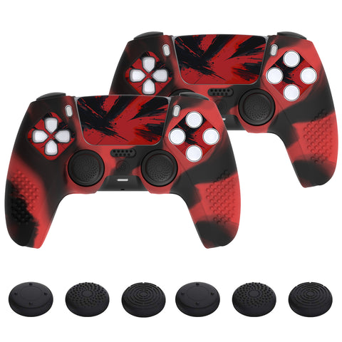 PlayVital 2 Set Upgraded 3D Studded Edition Red & Black Silicone Cover Skin for PS5 Controller with 6 Thumb Grips & 2 Stickers, Anti-Slip Shockproof Controller Grip Case - Compatible with Charging Dock - TVAPFP011