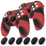 PlayVital 2 Set Upgraded 3D Studded Edition Red & Black Silicone Cover Skin for PS5 Controller with 6 Thumb Grips & 2 Stickers, Anti-Slip Shockproof Controller Grip Case - Compatible with Charging Dock - TVAPFP011