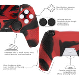 PlayVital 2 Set Upgraded 3D Studded Edition Red & Black Silicone Cover Skin for PS5 Controller with 6 Thumb Grips & 2 Stickers, Anti-Slip Shockproof Controller Grip Case - Compatible with Charging Dock - TVAPFP011