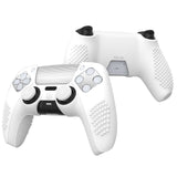 PlayVital 2 Set Upgraded 3D Studded Edition White Silicone Cover Skin for PS5 Controller with 6 Thumb Grips & 2 Stickers, Anti-Slip Shockproof Controller Grip Case - Compatible with Charging Dock - TVAPFP008