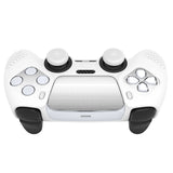 PlayVital 2 Set Upgraded 3D Studded Edition White Silicone Cover Skin for PS5 Controller with 6 Thumb Grips & 2 Stickers, Anti-Slip Shockproof Controller Grip Case - Compatible with Charging Dock - TVAPFP008