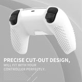 PlayVital 2 Set Upgraded 3D Studded Edition White Silicone Cover Skin for PS5 Controller with 6 Thumb Grips & 2 Stickers, Anti-Slip Shockproof Controller Grip Case - Compatible with Charging Dock - TVAPFP008