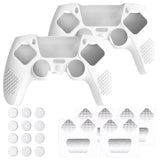 PlayVital 2 Set Upgraded 3D Studded Edition White Silicone Cover Skin for PS5 Controller with 6 Thumb Grips & 2 Stickers, Anti-Slip Shockproof Controller Grip Case - Compatible with Charging Dock - TVAPFP008