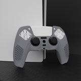 PlayVital Gray 3D Studded Edition Anti-slip Silicone Cover Skin for 5 Controller, Soft Rubber Case Protector for PS5 Wireless Controller with 6 Black Thumb Grip Caps - TDPF006