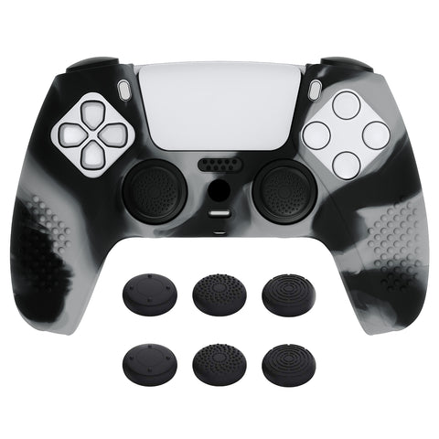 PlayVital 3D Studded New Hope Gray & Black Ergonomic Soft Controller Silicone Case Grips for PS5, Rubber Protector Skins with 6 Black Thumbstick Caps for PS5 Controller - TDPF036