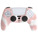 PlayVital 3D Studded Pink & White Ergonomic Soft Controller Silicone Case Grips for PS5, Rubber Protector Skins with 6 Black Thumbstick Caps for PS5 Controller - TDPF038