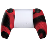 PlayVital 3D Studded Red & Black Ergonomic Soft Controller Silicone Case Grips for PS5, Rubber Protector Skins with 6 Black Thumbstick Caps for PS5 Controller - Compatible with Charging Station - TDPF039