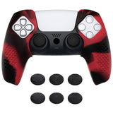 PlayVital 3D Studded Red & Black Ergonomic Soft Controller Silicone Case Grips for PS5, Rubber Protector Skins with 6 Black Thumbstick Caps for PS5 Controller - Compatible with Charging Station - TDPF039