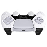 PlayVital 3D Studded White Ergonomic Soft Controller Silicone Case Grips for PS5, Rubber Protector Skins with 6 White Thumbstick Caps for PS5 Controller - Compatible with Charging Station - TDPF034