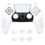 PlayVital 3D Studded White Ergonomic Soft Controller Silicone Case Grips for PS5, Rubber Protector Skins with 6 White Thumbstick Caps for PS5 Controller - Compatible with Charging Station - TDPF034