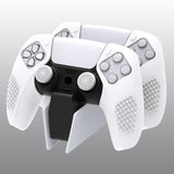 PlayVital 3D Studded White Ergonomic Soft Controller Silicone Case Grips for PS5, Rubber Protector Skins with 6 White Thumbstick Caps for PS5 Controller - Compatible with Charging Station - TDPF034