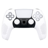 PlayVital 3D Studded White Ergonomic Soft Controller Silicone Case Grips for PS5, Rubber Protector Skins with 6 White Thumbstick Caps for PS5 Controller - Compatible with Charging Station - TDPF034