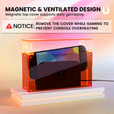 PlayVital Clear Acrylic Dustproof Cover for Nintendo Switch 2 , Magnetic Ventilation Top, Tool-Free Installation, Transparent Display Box for Switch 2 Dock Mode - Clear Orange - SGUNTM004