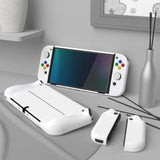 PlayVital AlterGrips Glossy Protective Slim Case for Nintendo Switch OLED, Ergonomic Grip Cover for Joycon, Dockable Hard Shell for Switch OLED w/Thumb Grip Caps & Button Caps - White - JSOYP3012