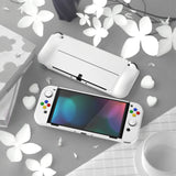 PlayVital AlterGrips Glossy Protective Slim Case for Nintendo Switch OLED, Ergonomic Grip Cover for Joycon, Dockable Hard Shell for Switch OLED w/Thumb Grip Caps & Button Caps - White - JSOYP3012