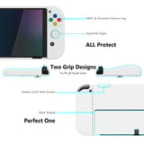 PlayVital AlterGrips Glossy Protective Slim Case for Nintendo Switch OLED, Ergonomic Grip Cover for Joycon, Dockable Hard Shell for Switch OLED w/Thumb Grip Caps & Button Caps - White - JSOYP3012