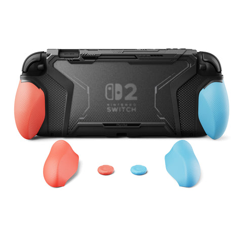 PlayVital BEYOND-GRIP Interchangeable Grip Protective Cover for Nintendo Switch 2 (2025), Ergonomic TPU Dockable Case Accessories for Switch 2 with Joystick Caps, Shockproof - Blue & Orange - XJKNTM009