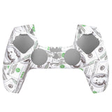 PlayVital Water Transfer Printing Carving Skull Patterned Anti-Slip Silicone Cover Skin Soft Rubber Case Protector for PS5 Controller with 6 Thumb Grip Caps - 100 Cash Money Dollar - KOPF035