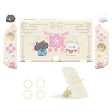 PlayVital Cherry Blossoms Kitten Dockable Hard Shell Protective Case for Nintendo Switch OLED, Silicone Grips for Switch OLED with Thumb Grips, Shockproof - Antique Yellow - FQLSOP002