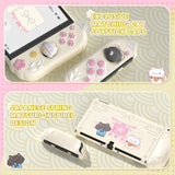 PlayVital Cherry Blossoms Kitten Dockable Hard Shell Protective Case for Nintendo Switch OLED, Silicone Grips for Switch OLED with Thumb Grips, Shockproof - Antique Yellow - FQLSOP002