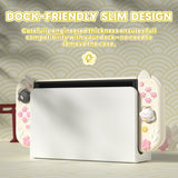 PlayVital Cherry Blossoms Kitten Dockable Hard Shell Protective Case for Nintendo Switch OLED, Silicone Grips for Switch OLED with Thumb Grips, Shockproof - Antique Yellow - FQLSOP002