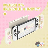 PlayVital Cherry Blossoms Kitten Dockable Hard Shell Protective Case for Nintendo Switch OLED, Silicone Grips for Switch OLED with Thumb Grips, Shockproof - Antique Yellow - FQLSOP002