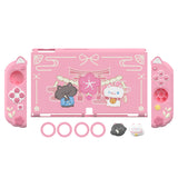 PlayVital Cherry Blossoms Kitten Dockable Hard Shell Protective Case for Nintendo Switch OLED, Silicone Grips for Switch OLED with Thumb Grips, Shockproof - Pink - FQLSOP001