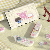 PlayVital Cherry Blossoms Kitten Silicone Grip & PC Shell Case for Nintendo Switch 2,  Cat Ear & Paw Joycon Covers + Dockable Protection + Extra Adjustable Stand - Antique Yellow - HFQNTM002