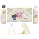 PlayVital Cherry Blossoms Kitten Silicone Grip & PC Shell Case for Nintendo Switch 2,  Cat Ear & Paw Joycon Covers + Dockable Protection + Extra Adjustable Stand - Antique Yellow - HFQNTM002