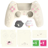 PlayVital Cherry Blossoms Kitten Silicone Cover for PS5 Controller, Anti-slip Grip Skin with Thumb Grip & Sticker, Soft Rubber Protector for PS5 Controller Accessories - Antique Yellow - PQHPFP002
